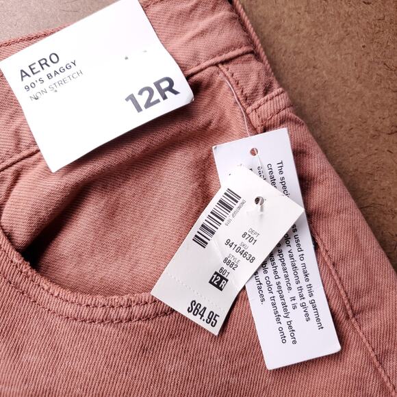 Aeropostale 90s Baggy Jeans Straight Leg Distressed Women 12 Brick Red - Picture 4 of 14